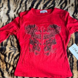 J for Justify Crimson Winged Cross Top